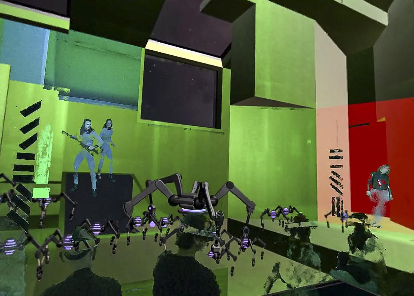 Marie Schulte-Werning, Lea Reihl und Gabriella Weber im Mixed-Reality-Theaterstück „Antropka“ am Theater an der Ruhr. Foto Franziska Götzen